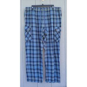 Duluth Trading Co Flannel Cargo Lounge Pants Blue Plaid XLx32 Drawstring Pajamas